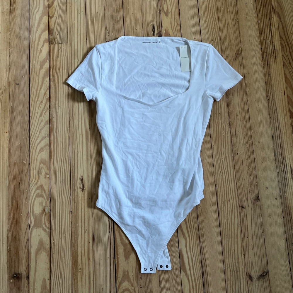 Abercrombie & Fitch Bodysuit Womens Medium White Square Neck Short Sleeve New